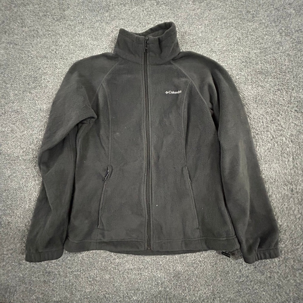 Columbia Fleece Jacket Womens Size M Black Full Zip Mock Neck Outdoor Casual